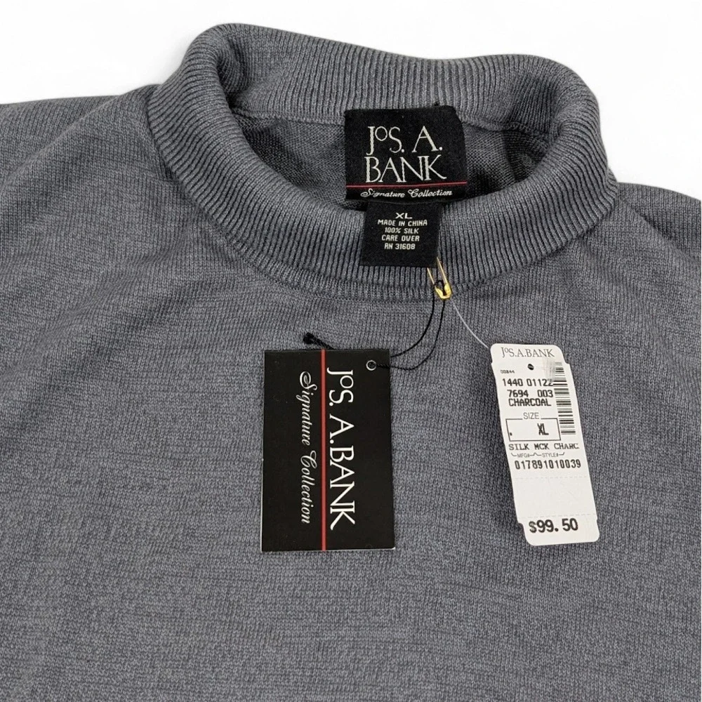Jos‎ A Bank Signature Collection Silk Mock Neck Sweater Mens XL Charcoal Gray